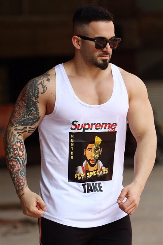 MDX Madmext Printed White Men's Tank Top 2631 - Puteaux