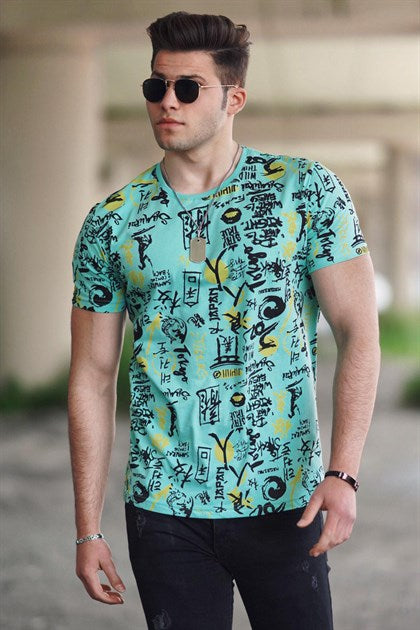 MDX Madmext Printed Turquoise Men's T-shirt 46261 - Abertawe