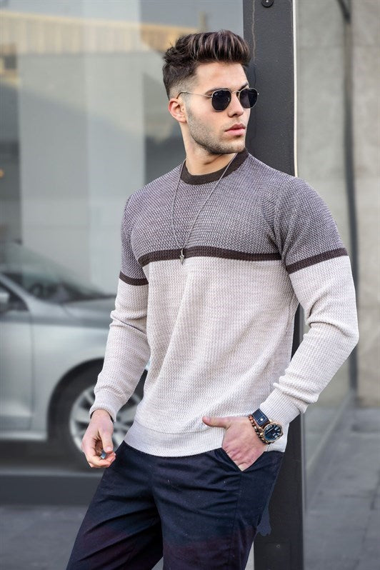 MDX Madmext Beige Color Block Men's Sweater 4734 - Nettetal