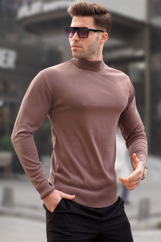 MDX Madmext Biscuit Color Slim Fit Half Fisherman Collar Men's Sweater 6343 - Mineral de la Reforma