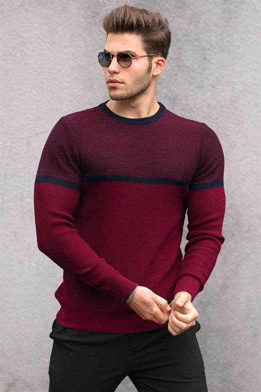MDX Madmext Bordeaux Color Blocked Men's Sweater 4734 - Costa Mesa