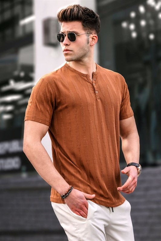 MDX Madmext Men's Camel Buttoned T-shirt 5831 - Hampton