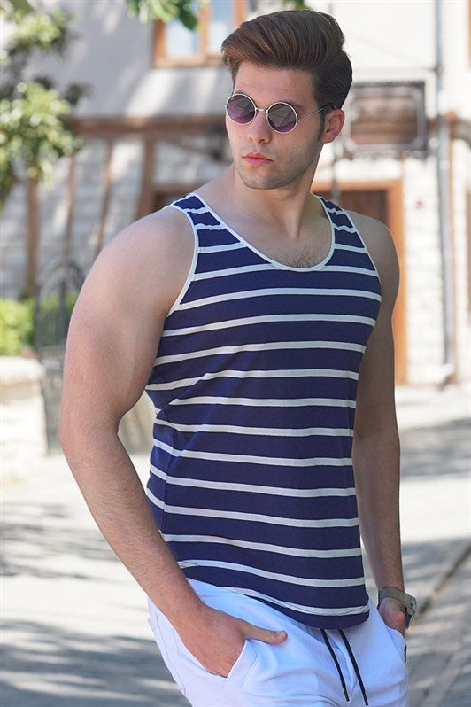 MDX Madmext Men's Striped Tank Top Navy Blue 2571 - Milwaukee