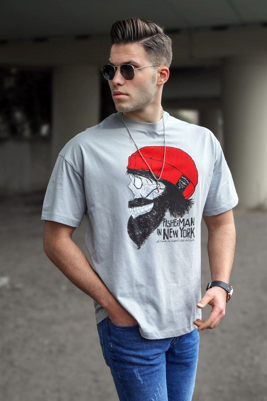 MDX Madmext Men's Patterned Painted Grey T-Shirt 5361 - Chisinau