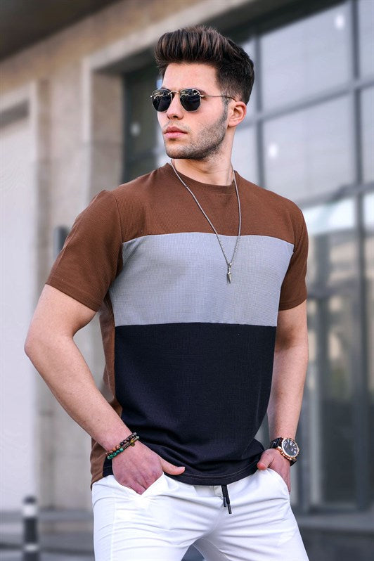 MDX Madmext Men's Color Block Brown T-Shirt 5826 - Hialeah