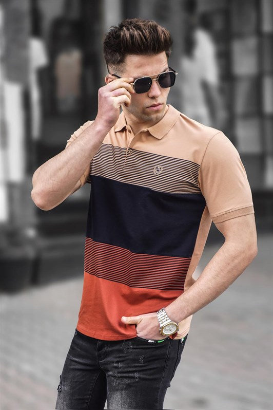 MDX Madmext Color Block Camel Polo Neck Men's T-Shirt 9280 - Logan