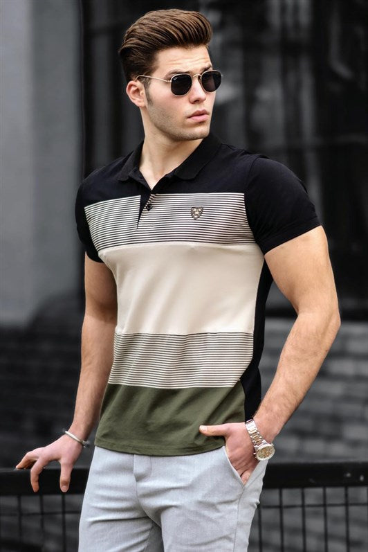 MDX Madmext Color Block Khaki Polo Neck Men's T-Shirt 9280 - Weston-super-Mare