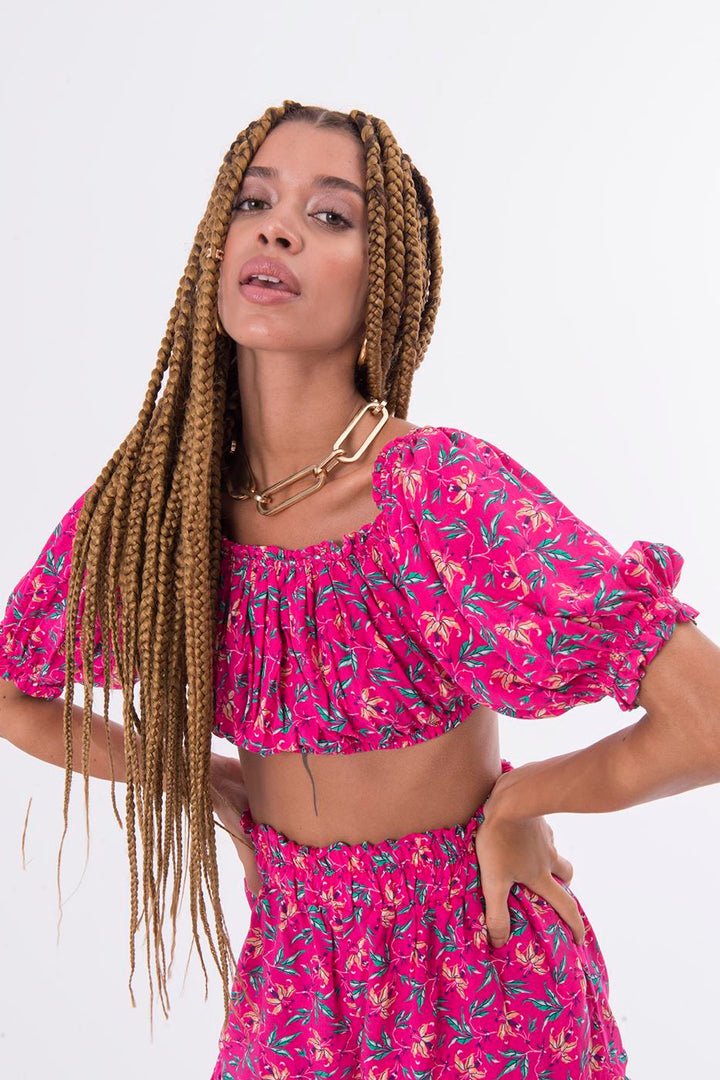 BSL Women Off The Shoulder Shirring Crop Blouse - Hamburg