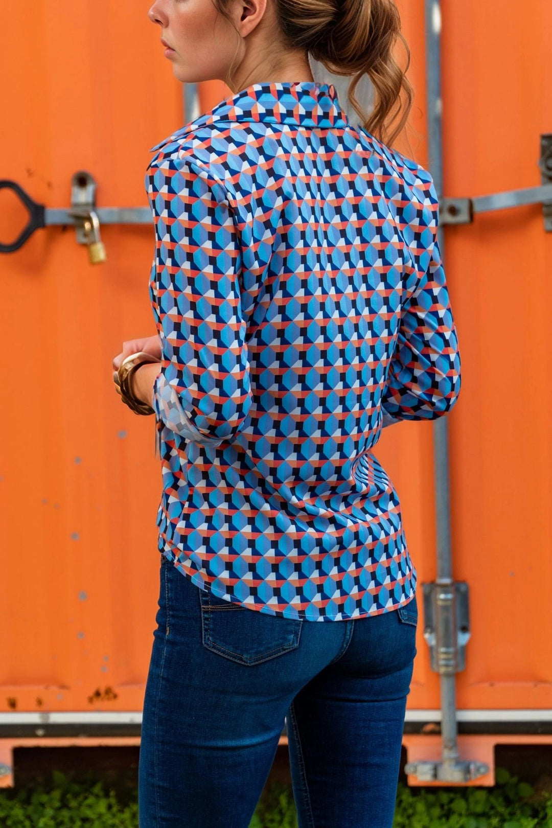 Blue Patterned Long Sleeve Shirt BCBSK-25700-G1018 - Lafayette
