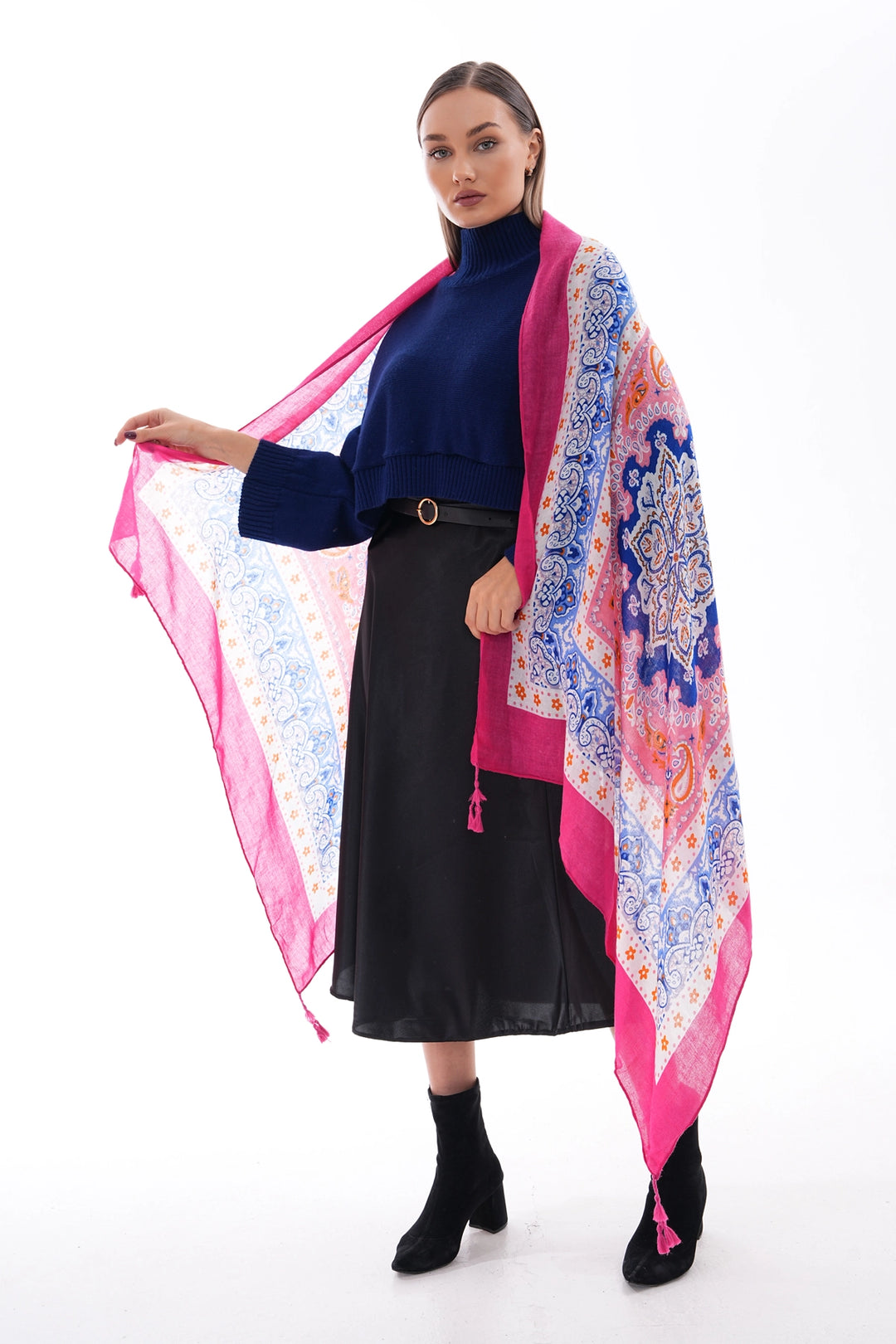 Blue Patchwork Patterned Shawl BCNSV-2515238 - Blyth