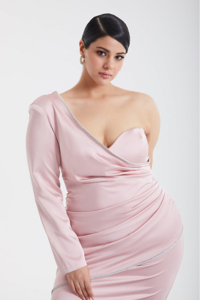 FRV Blush plus size satin single sleeve long dress - Plano