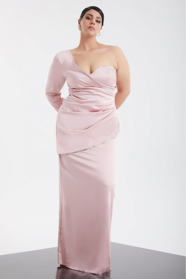 FRV Blush plus size satin single sleeve long dress - Plano