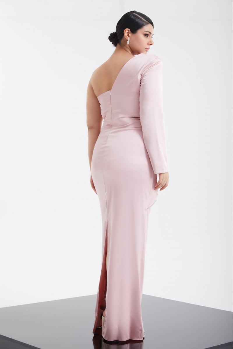 FRV Blush plus size satin single sleeve long dress - Plano