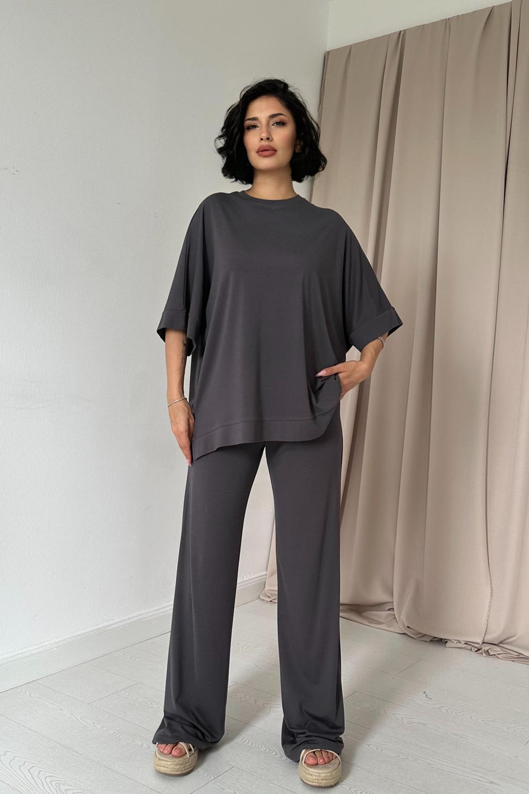 ELS Modal Blouse and Pants Set - Smoke Gray - Aachen