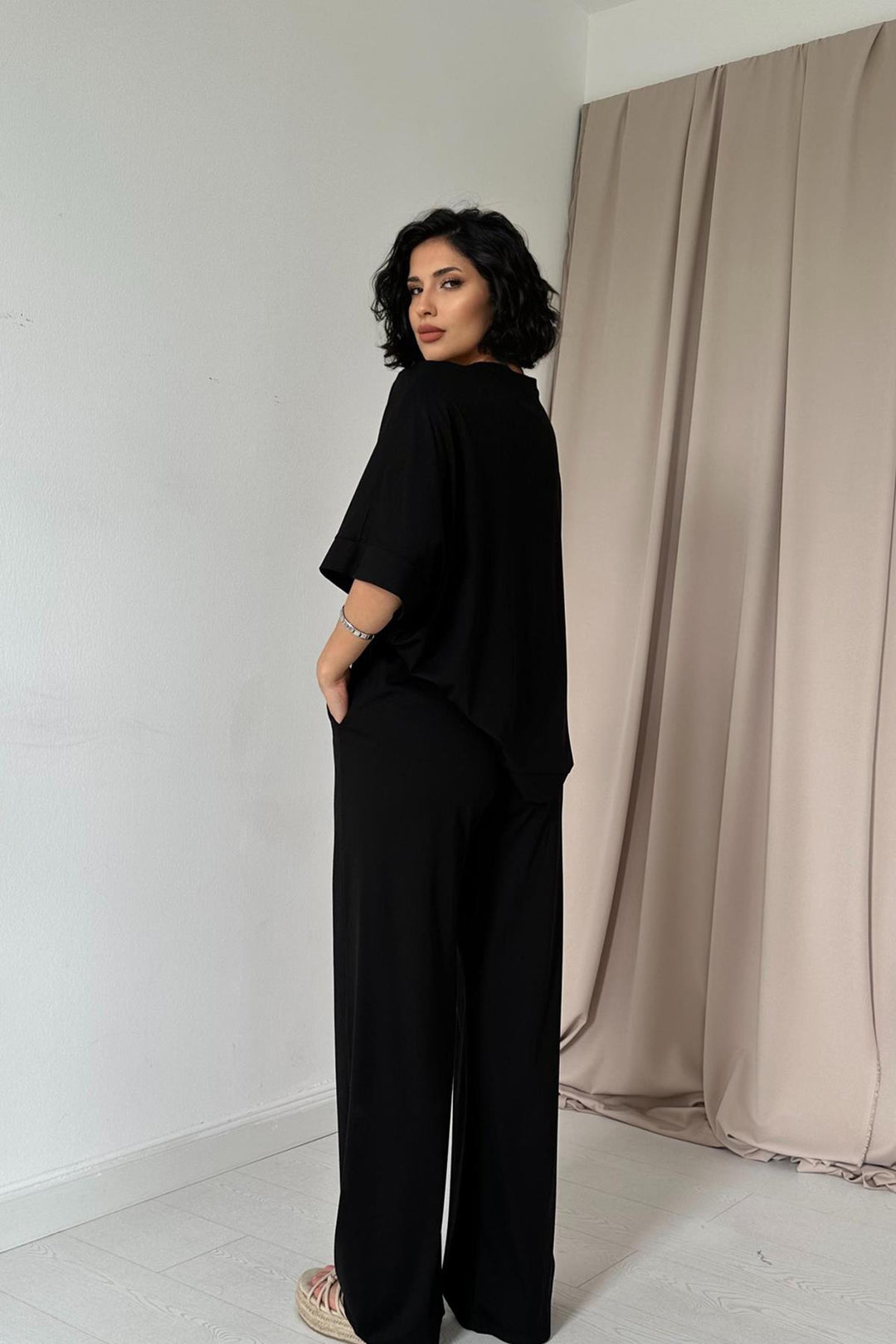 ELS Modal Blouse and Pants Set - Black - Flint