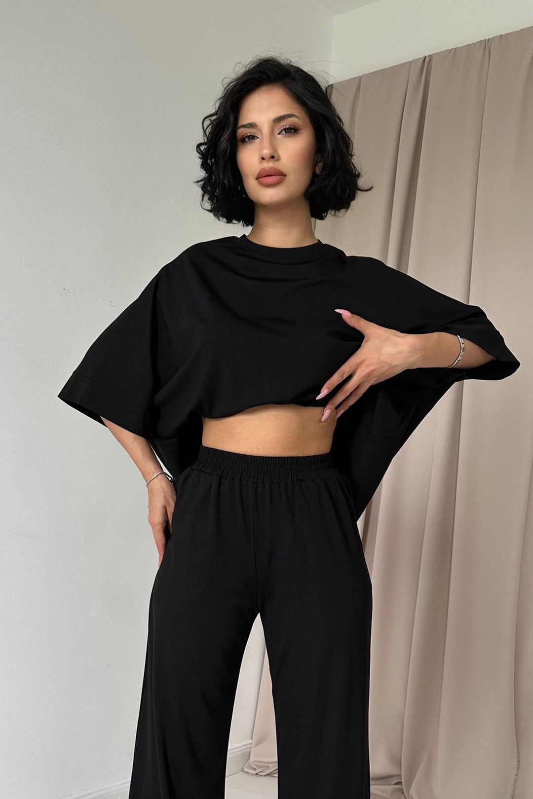 ELS Modal Blouse and Pants Set - Black - Flint