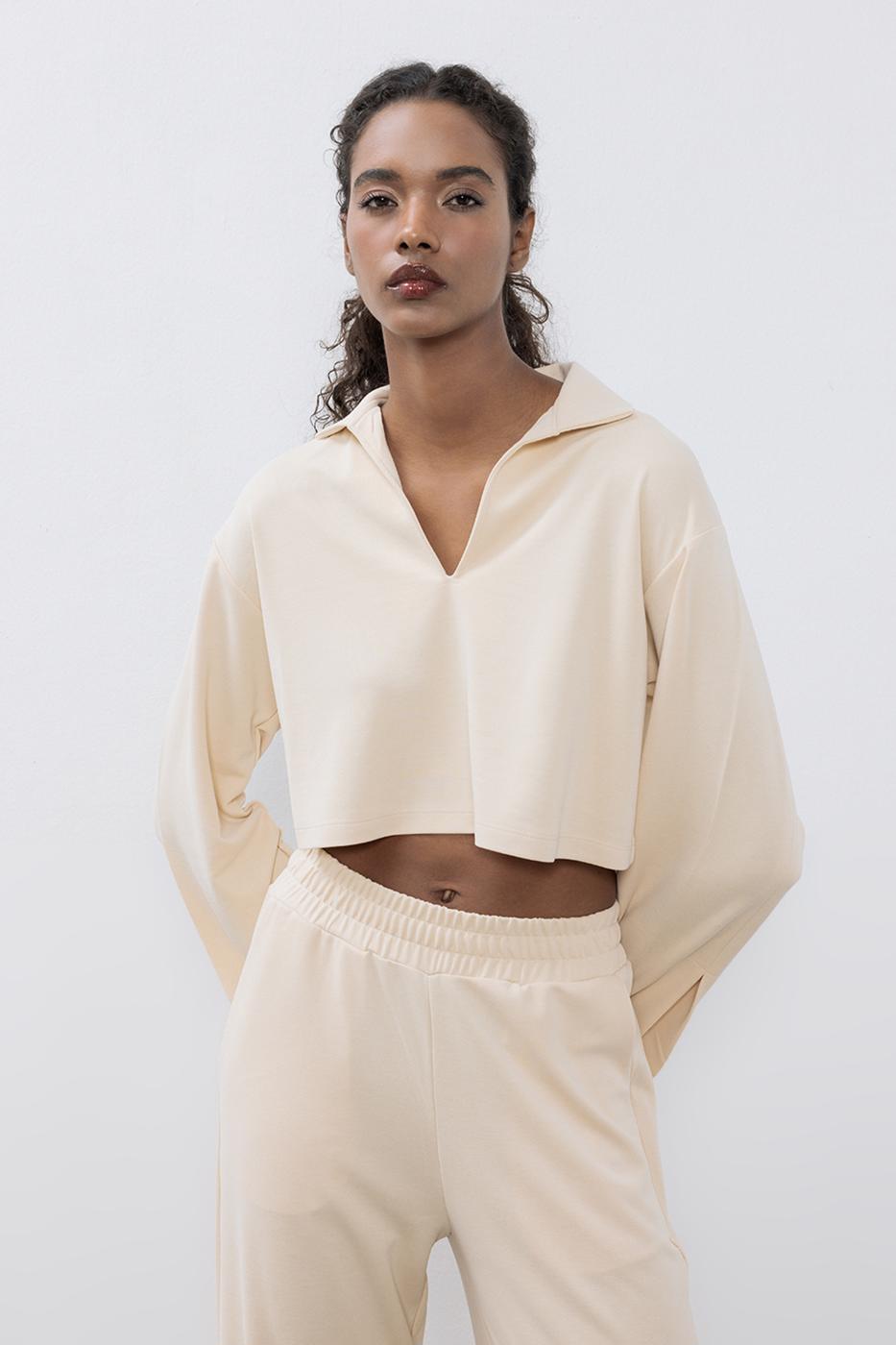 BSL Women Modal Polo Collar Crop Blouse - Norwalk