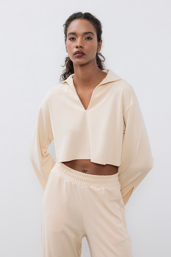 BSL Women Modal Polo Collar Crop Blouse - Norwalk