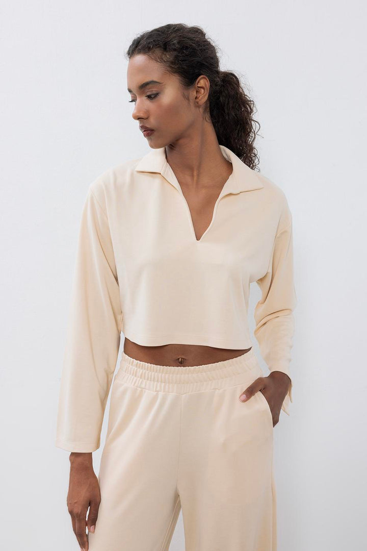 BSL Women Modal Polo Collar Crop Blouse - Norwalk