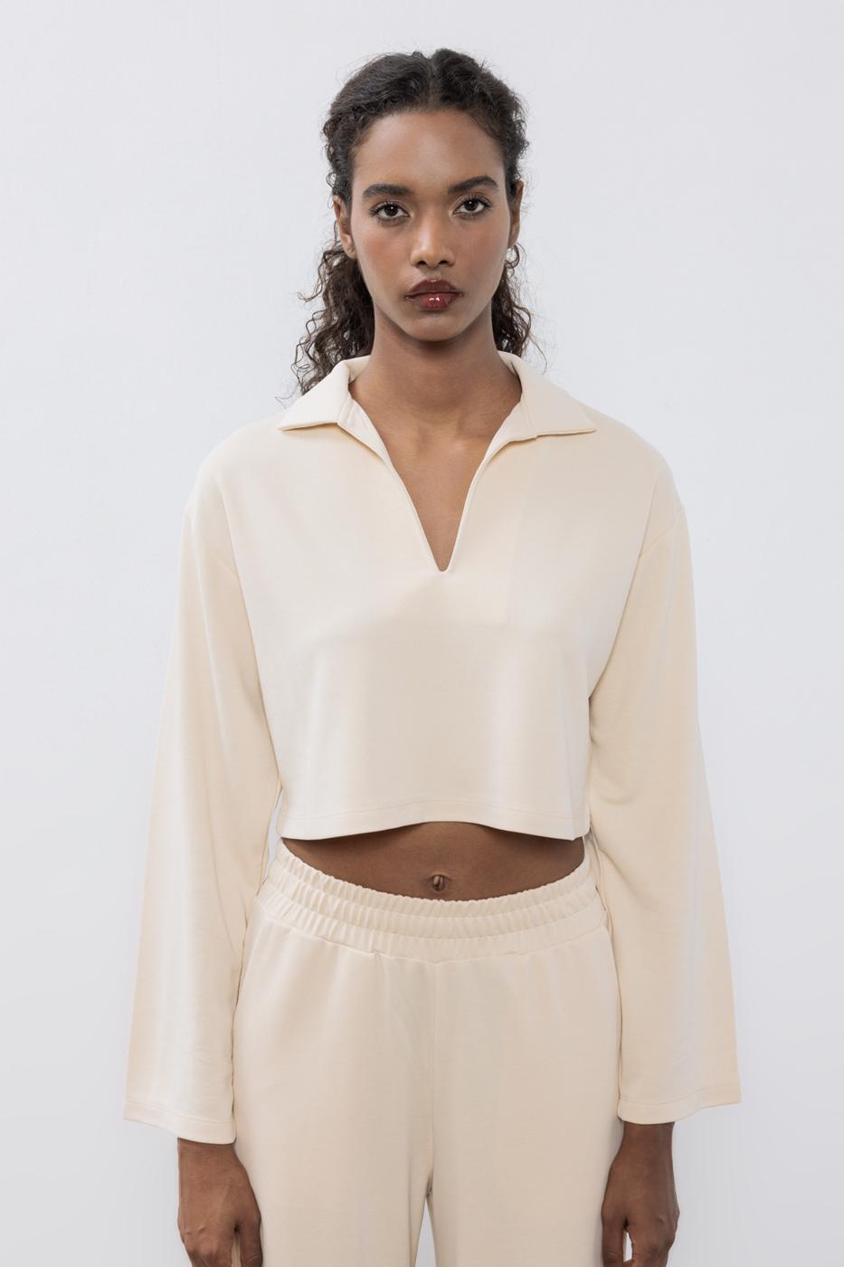 BSL Women Modal Polo Collar Crop Blouse - Norwalk