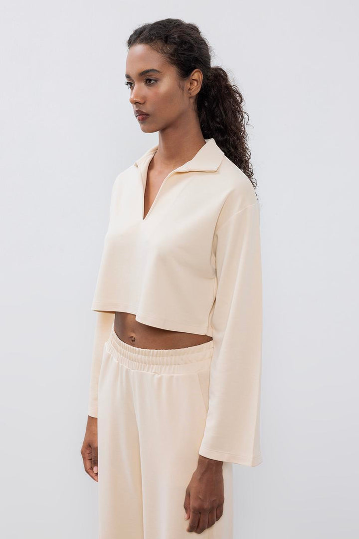 BSL Women Modal Polo Collar Crop Blouse - Norwalk