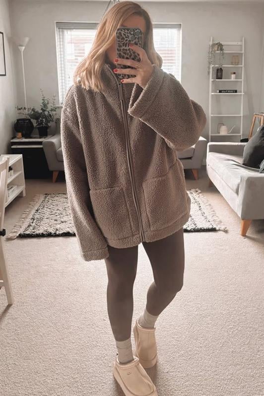 MDX Milky Coffee Pocketed Women's Plush Coat Mg2530 - Lorca