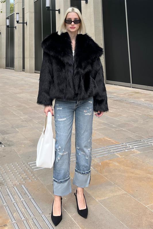 MDX Black Soft Textured Women's Fur Coat MG2204 - Pátzcuaro