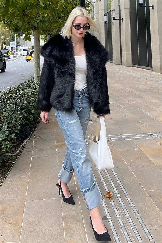 MDX Black Soft Textured Women's Fur Coat MG2204 - Pátzcuaro