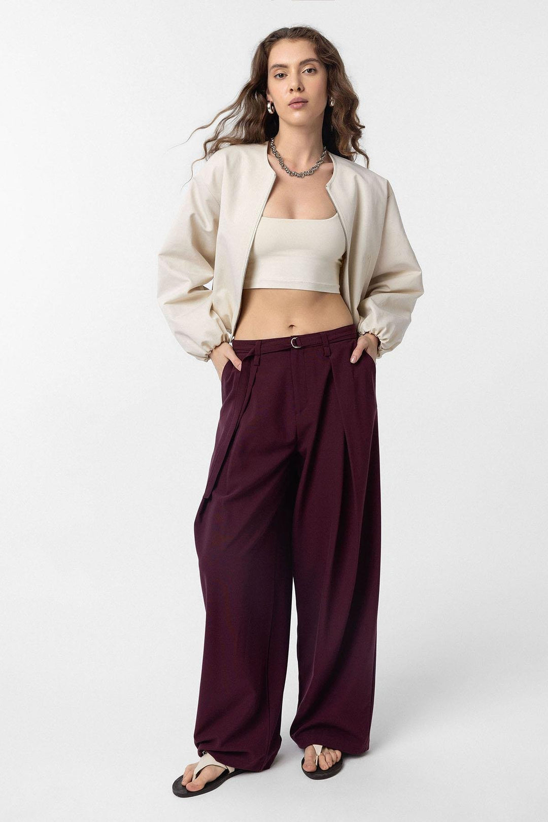 ANT Antioch Purple Belted Flared Women's Pants - Velbert