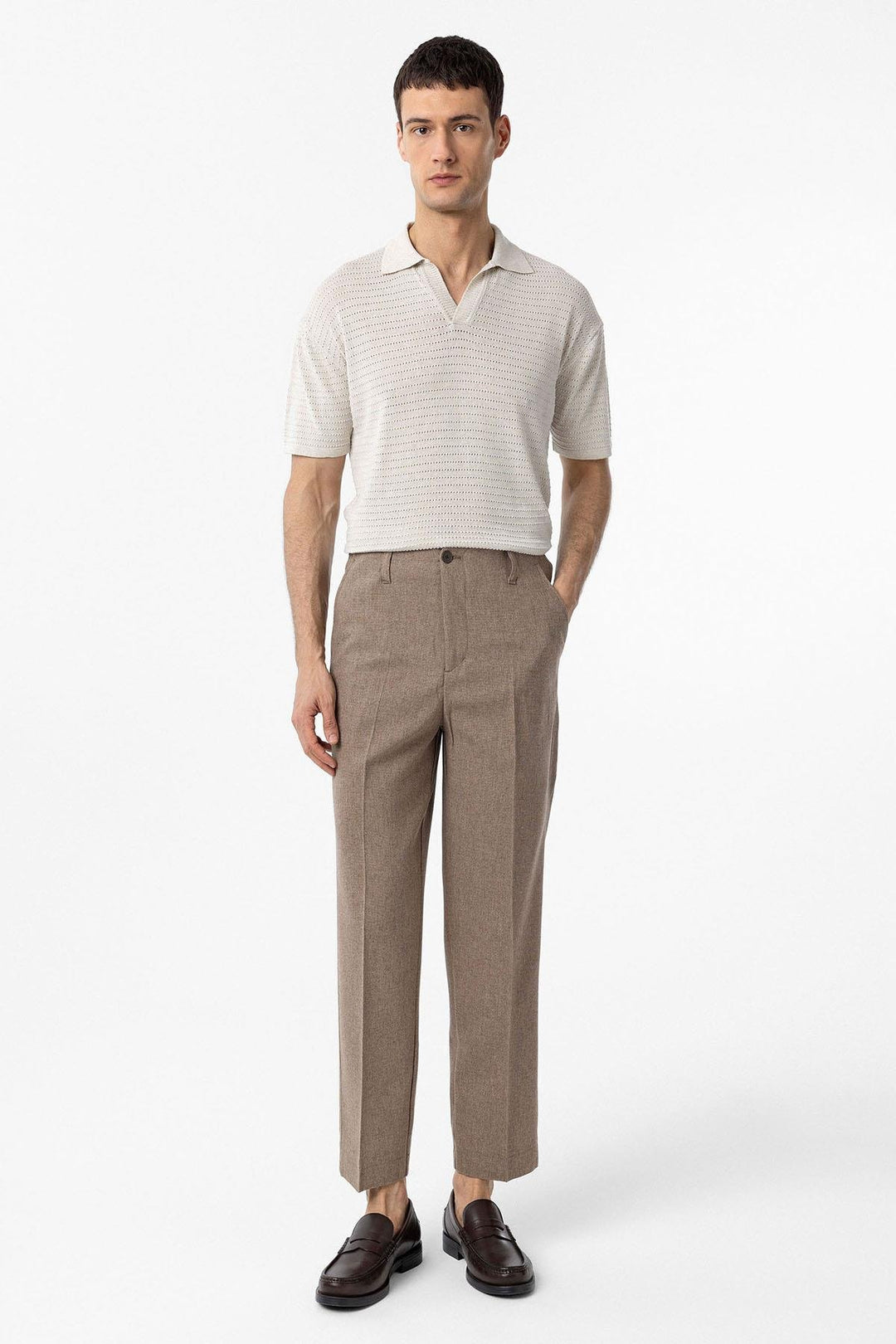 ANT Antioch Natur Polo Neck Textured Men's Knit T-Shirt - Oak Park