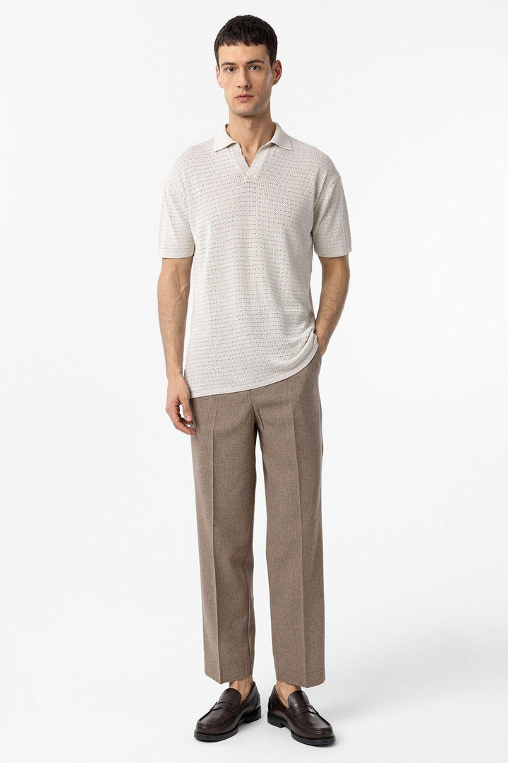 ANT Antioch Natur Polo Neck Textured Men's Knit T-Shirt - Oak Park