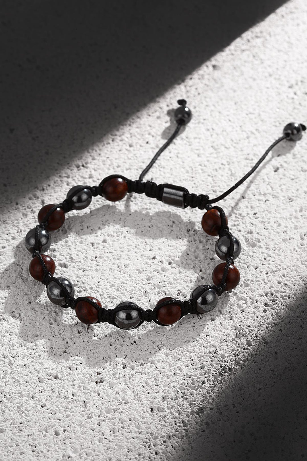 NVM NOON Natural Hematite-Jade Stone Smoky-Burgundy Color Handmade Adjustable Macrame Men's Bracelet NN1432 - Ratingen