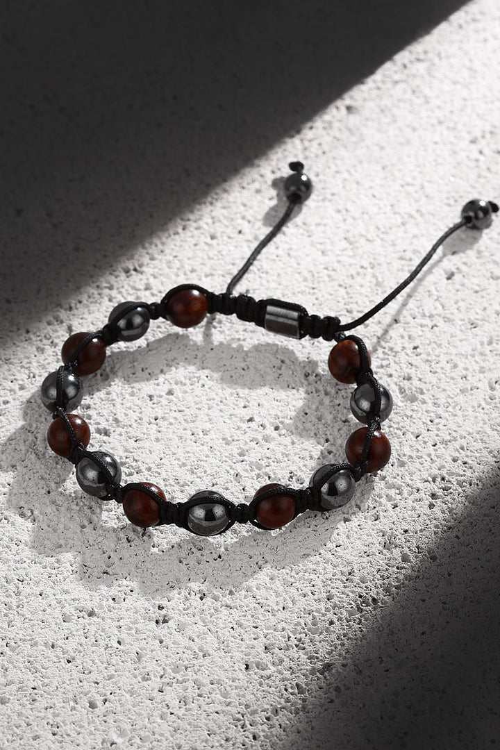 NVM NOON Natural Hematite-Jade Stone Smoky-Burgundy Color Handmade Adjustable Macrame Men's Bracelet NN1432 - Ratingen