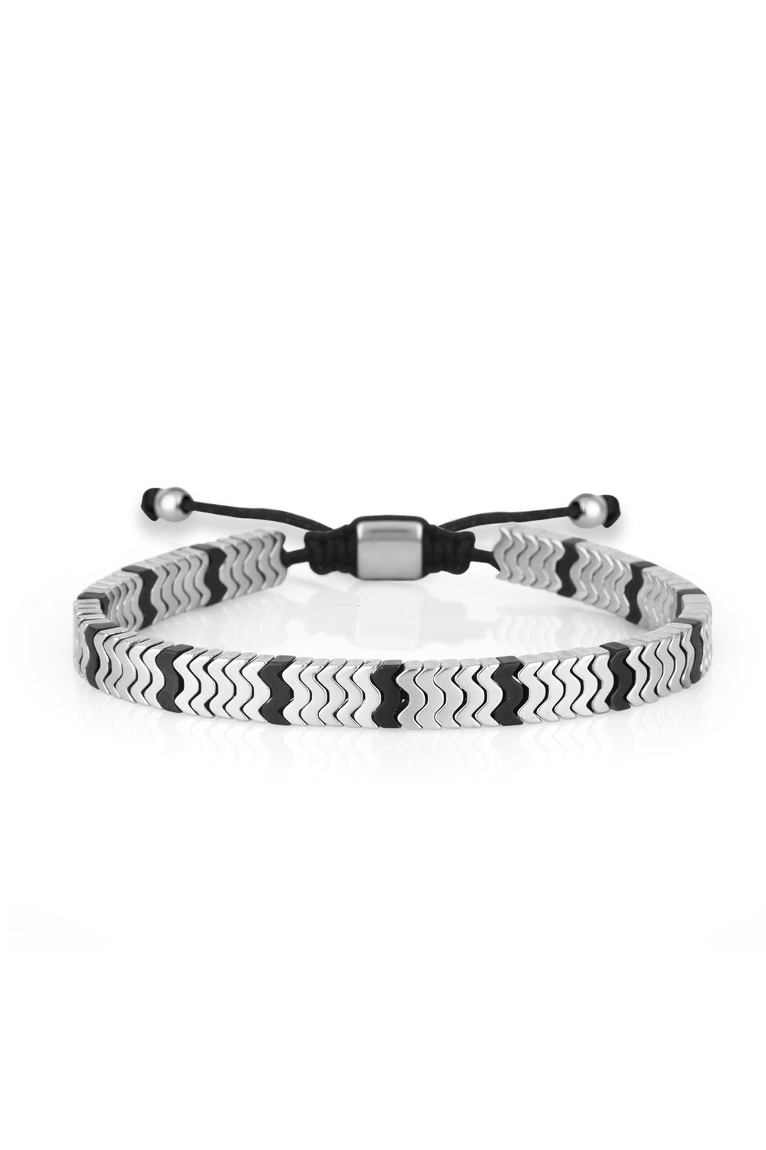 NVM NOON Hematite Stone Silver Color Adjustable Men's Bracelet NN1444 - Kokomo