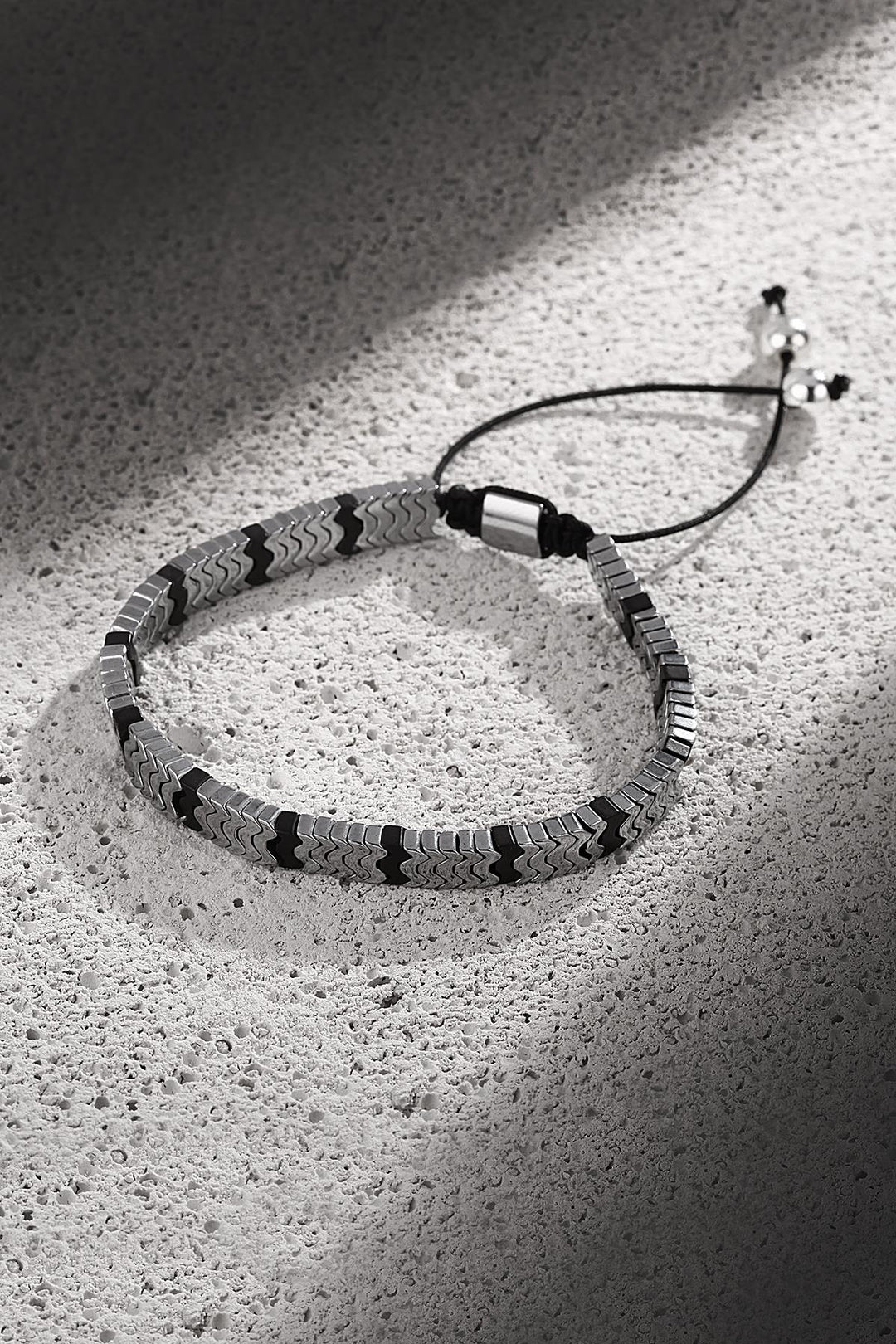 NVM NOON Hematite Stone Silver Color Adjustable Men's Bracelet NN1444 - Kokomo