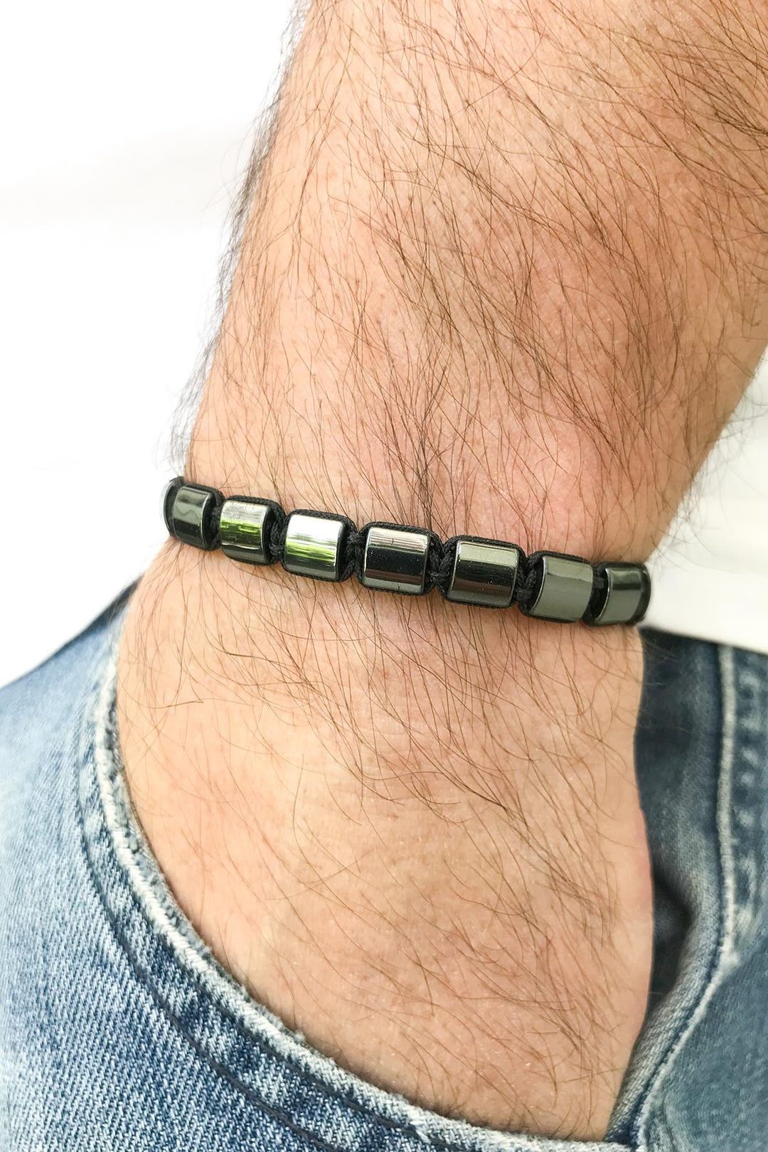 NVM Noon Hematite Stone Handmade Adjustable Black Macrame Men's Bracelet NN1377 - Cuautitlán Izcalli