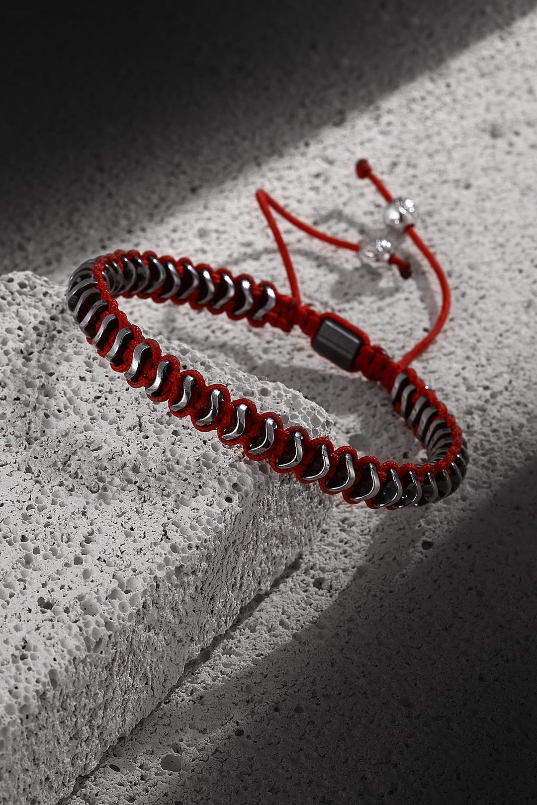 NVM Noon Hematite Stone Handmade Red Macrame Men's Bracelet NN1365 - Marietta