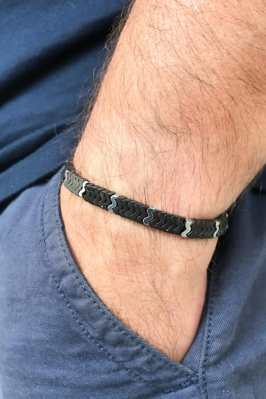 NVM NOON Hematite Stone Black Color Adjustable Men's Bracelet NN1445 - East Lansing