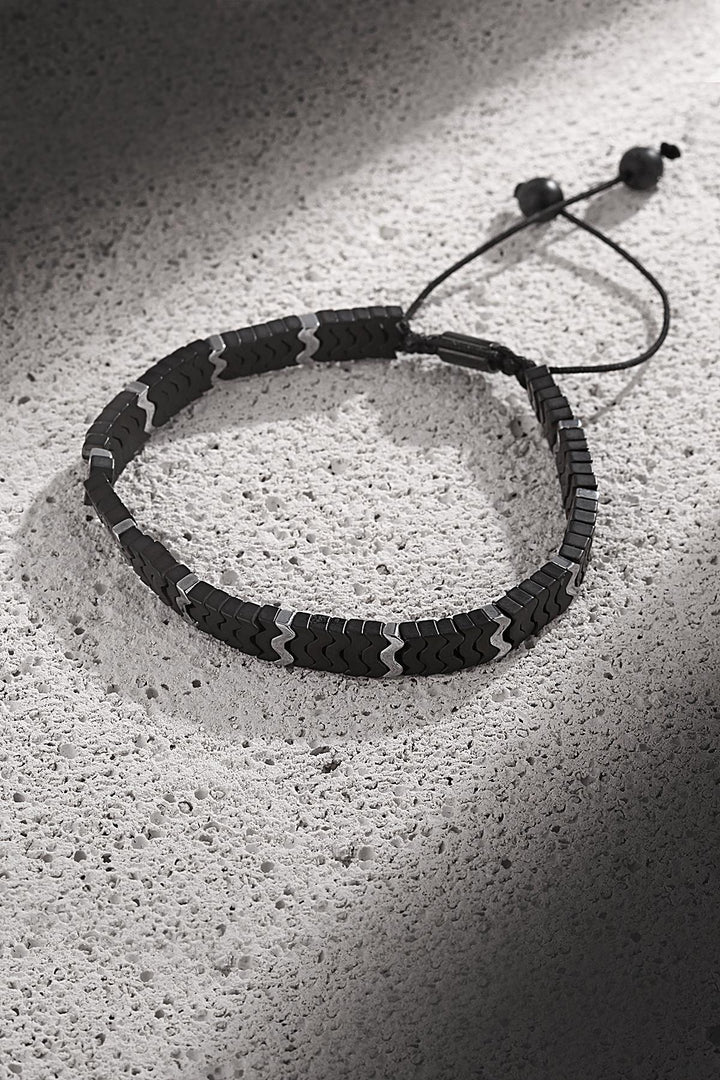 NVM NOON Hematite Stone Black Color Adjustable Men's Bracelet NN1445 - East Lansing