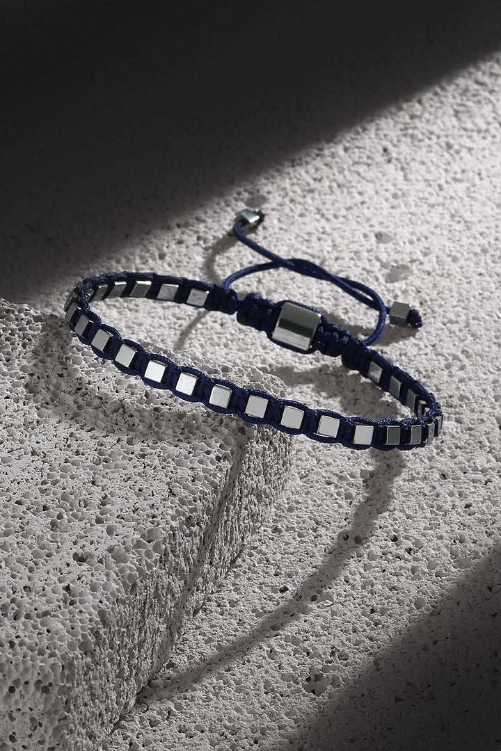 NVM NOON Square Shaped Hematite Stone Navy Blue Handmade Adjustable Macrame Men's Bracelet NN1422 - Rennes