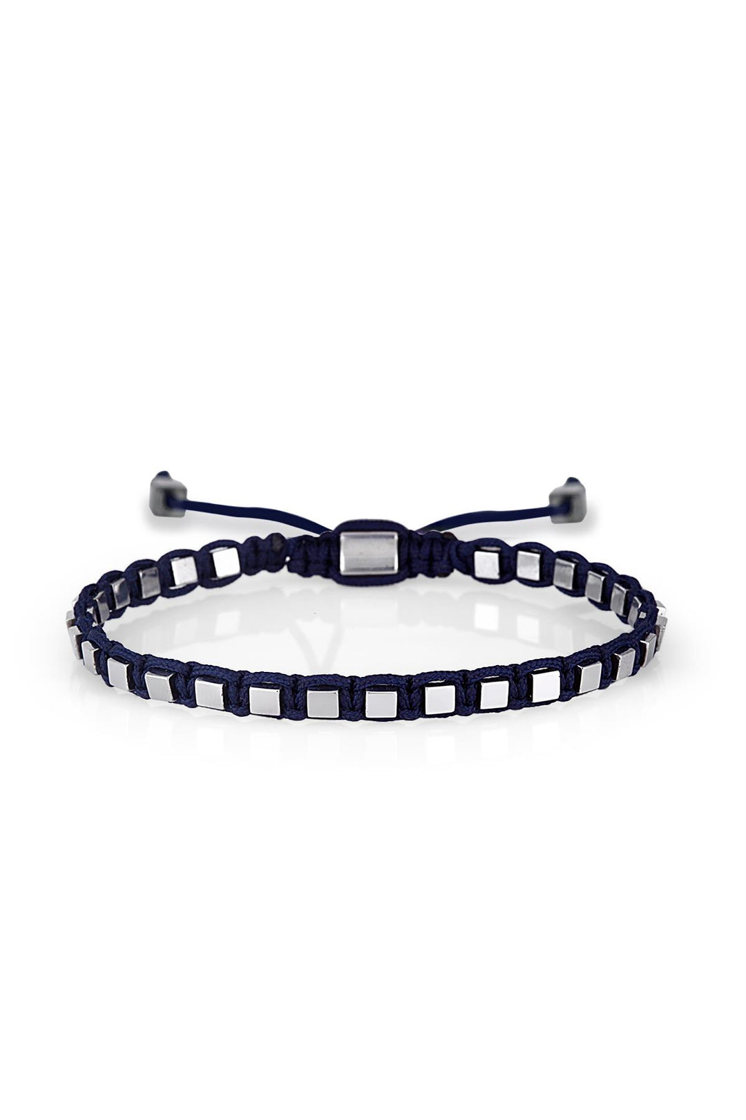 NVM NOON Square Shaped Hematite Stone Navy Blue Handmade Adjustable Macrame Men's Bracelet NN1422 - Rennes