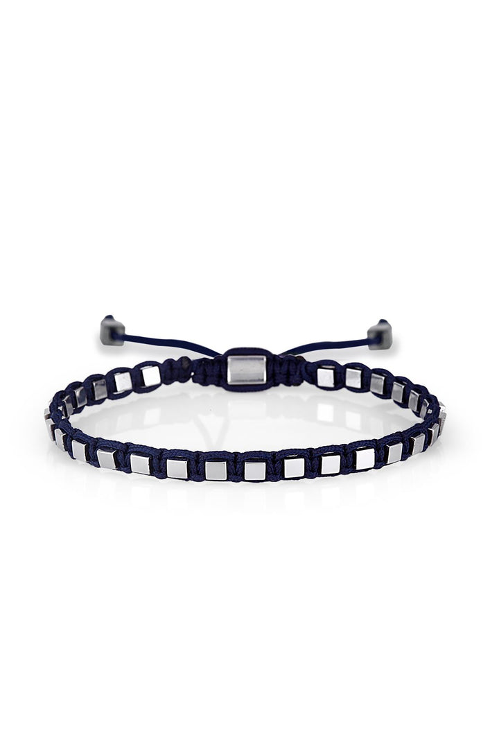 NVM NOON Square Shaped Hematite Stone Navy Blue Handmade Adjustable Macrame Men's Bracelet NN1422 - Rennes