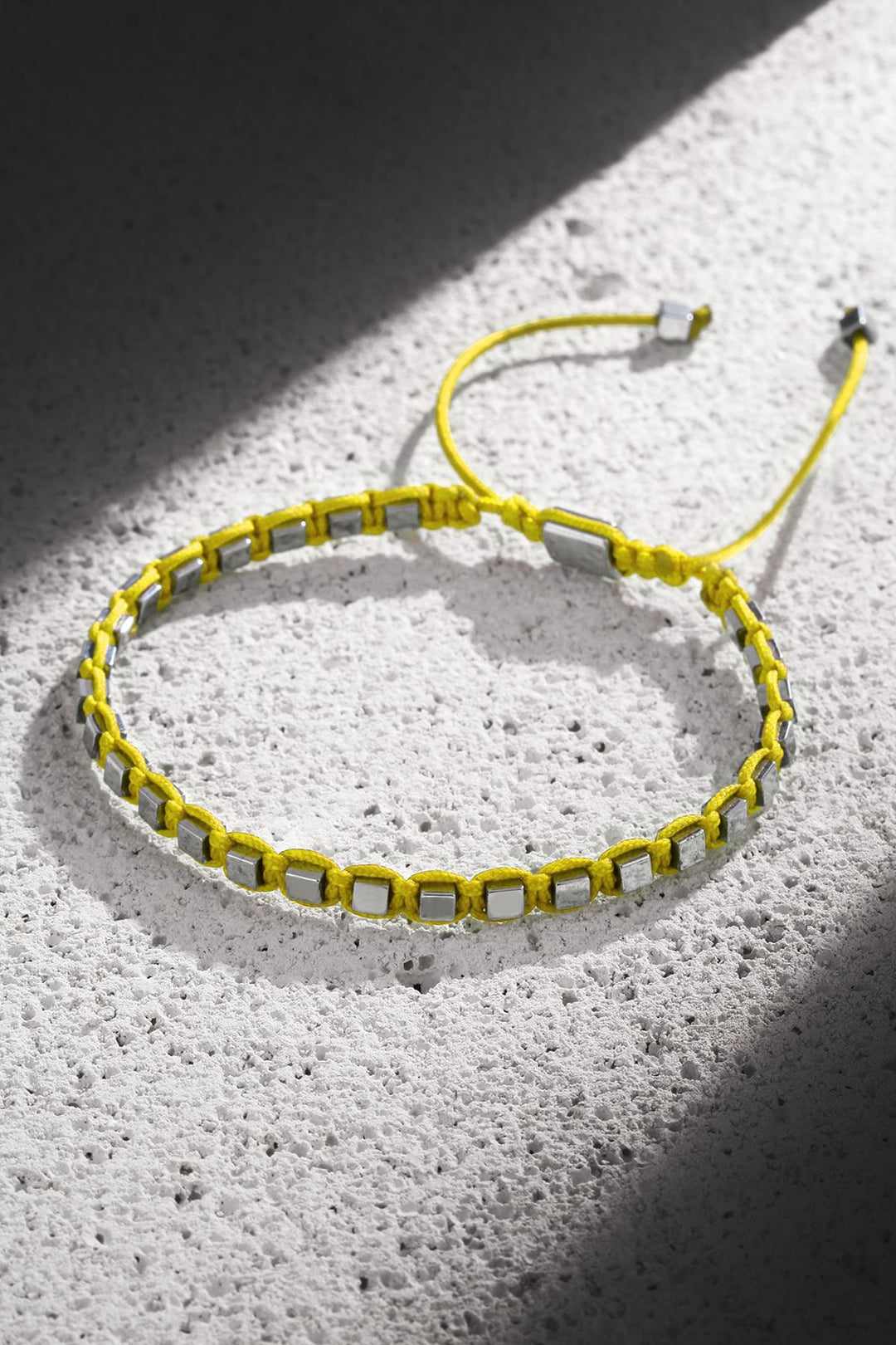 NVM NOON Square Shaped Hematite Stone Yellow Color Handmade Adjustable Macrame Men's Bracelet NN1428 - Des Plaines