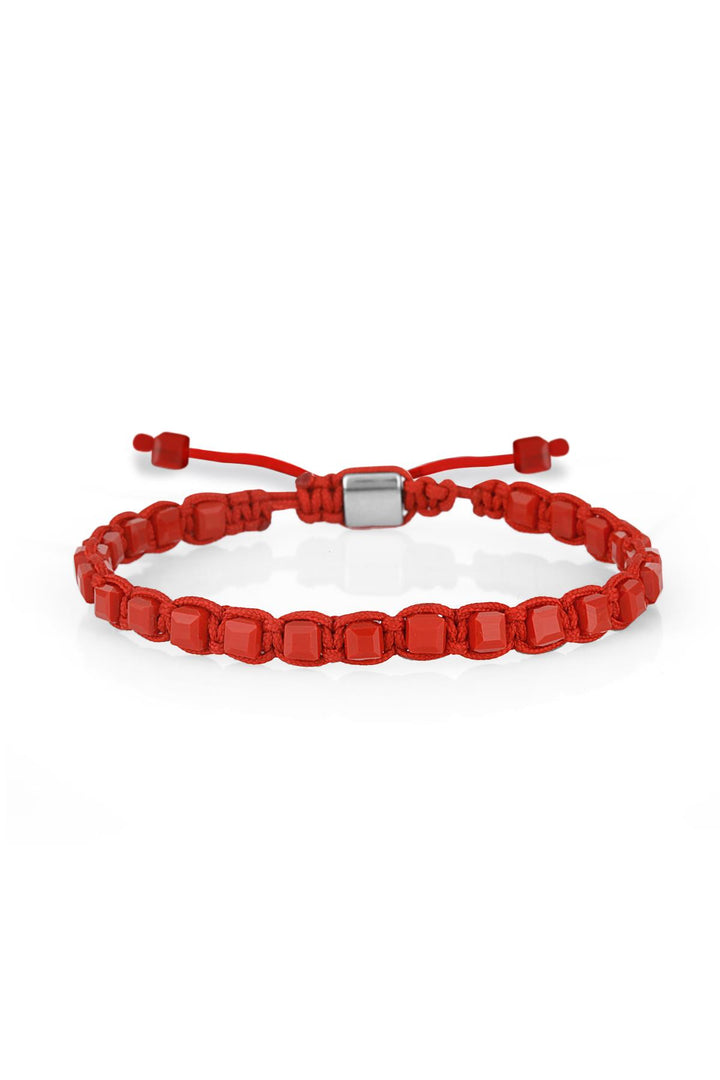 NVM NOON Cube Cut Crystal Stone Red Color Adjustable Macrame Men's Bracelet NN1452 - Coesfeld
