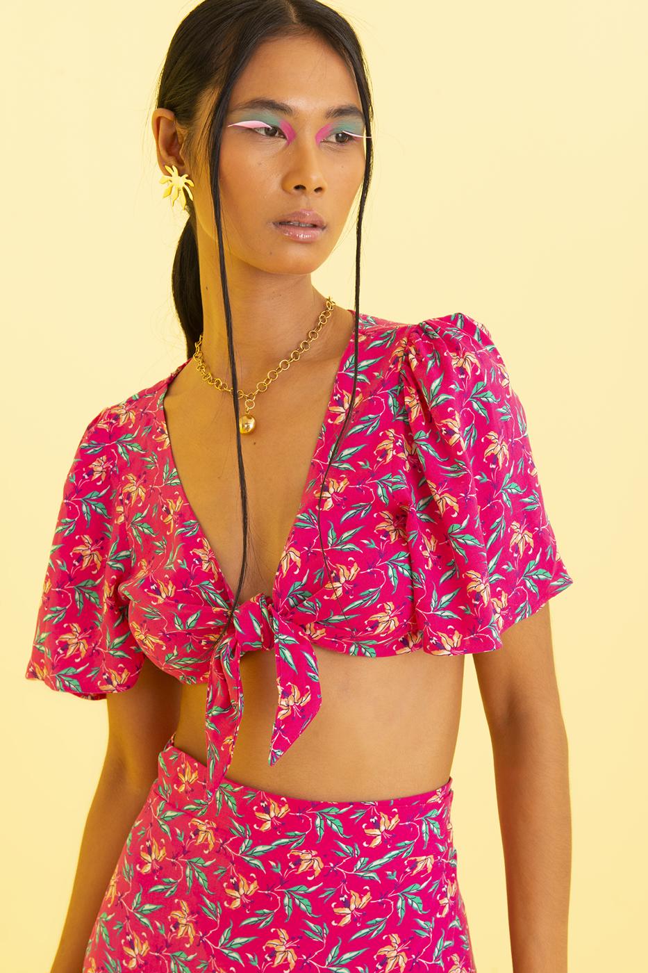 BSL Women Tie Front Crop Blouse - Houma