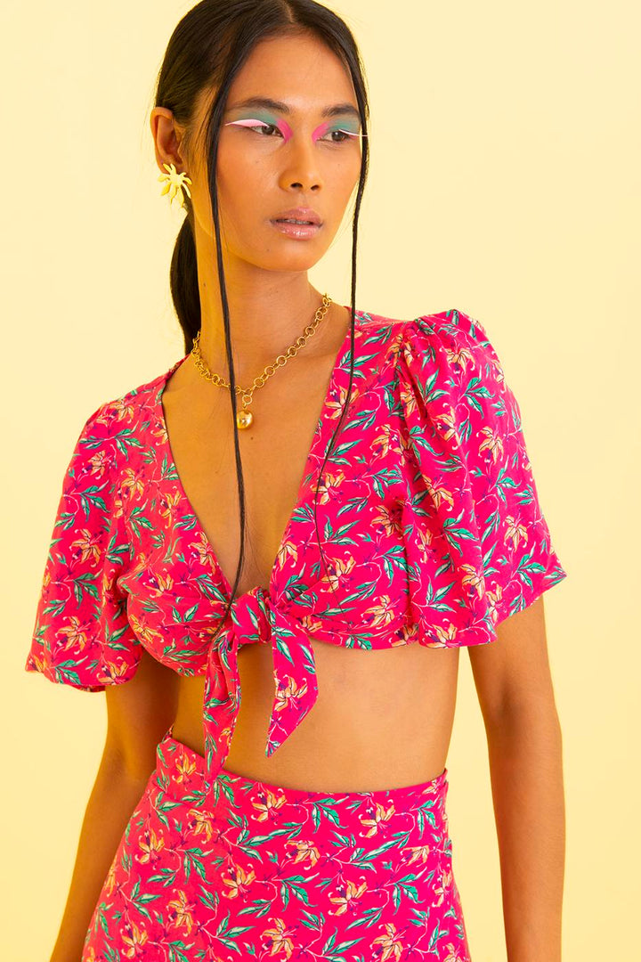 BSL Women Tie Front Crop Blouse - Houma