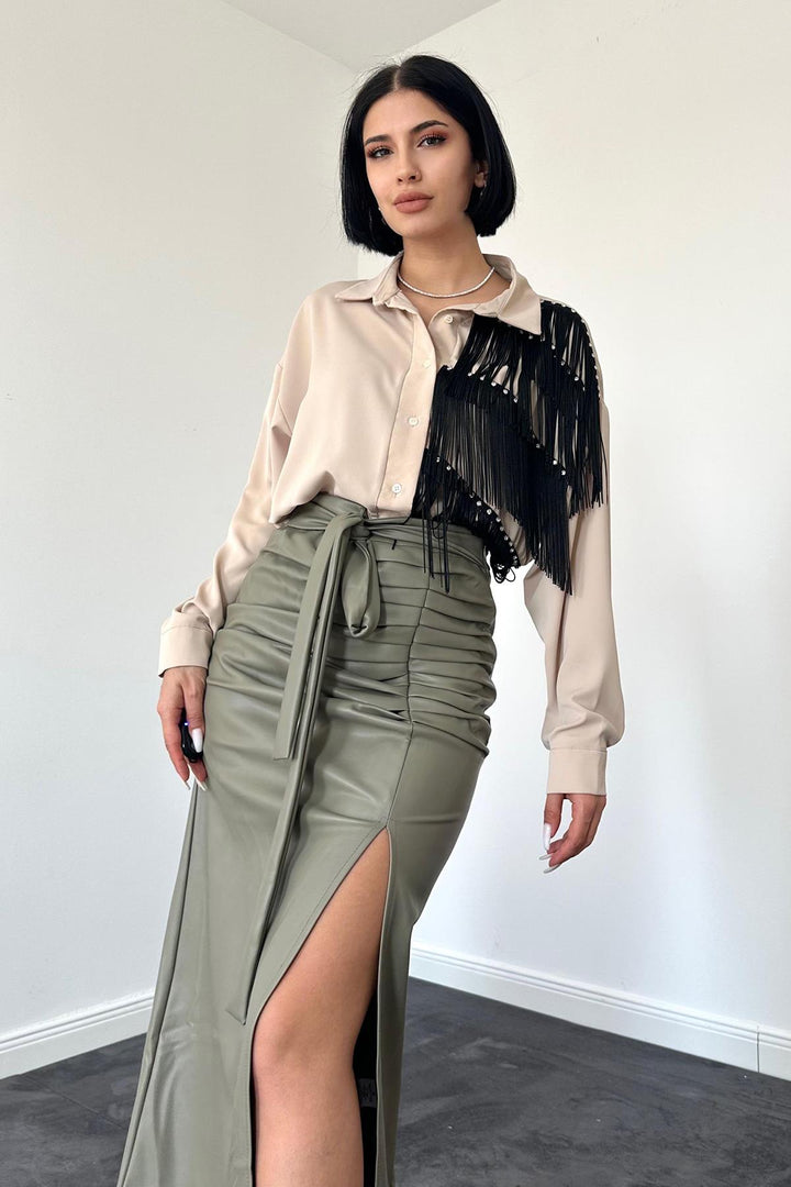 ELS Front Pleated Strap Skirt - Khaki - Villenave-d’Ornon