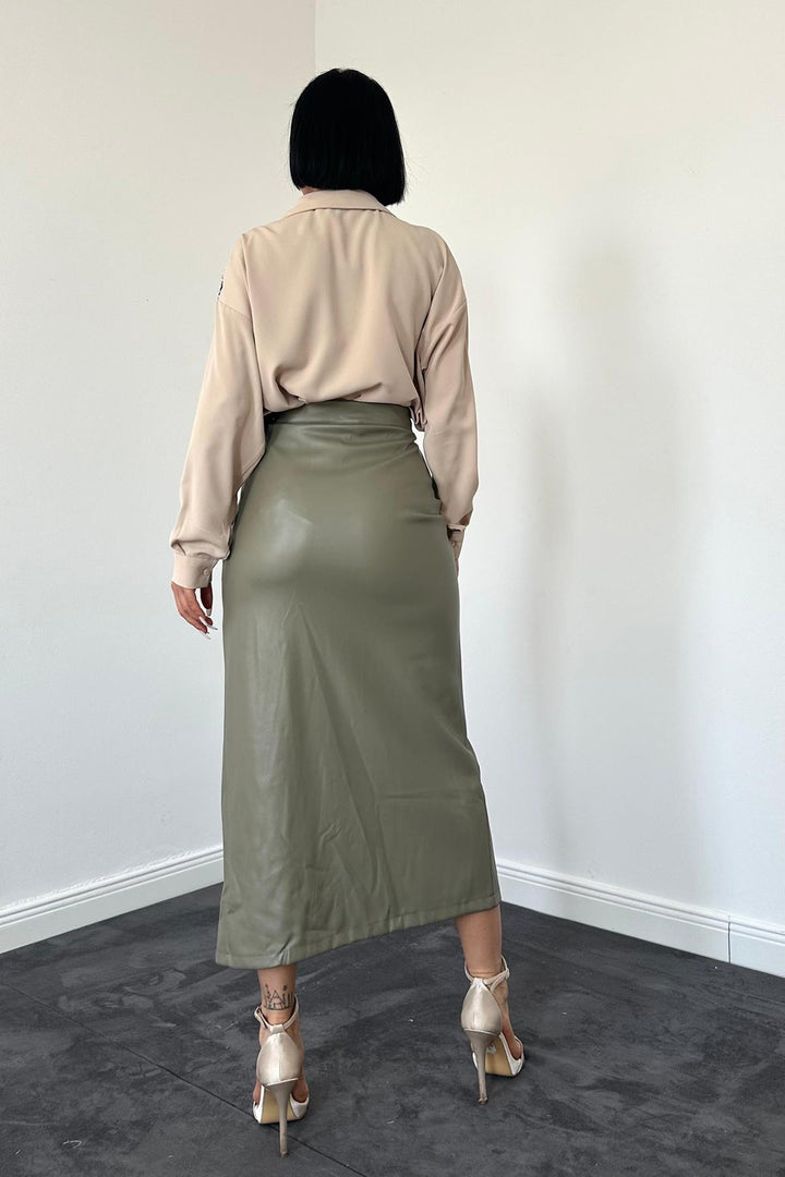 ELS Front Pleated Strap Skirt - Khaki - Villenave-d’Ornon