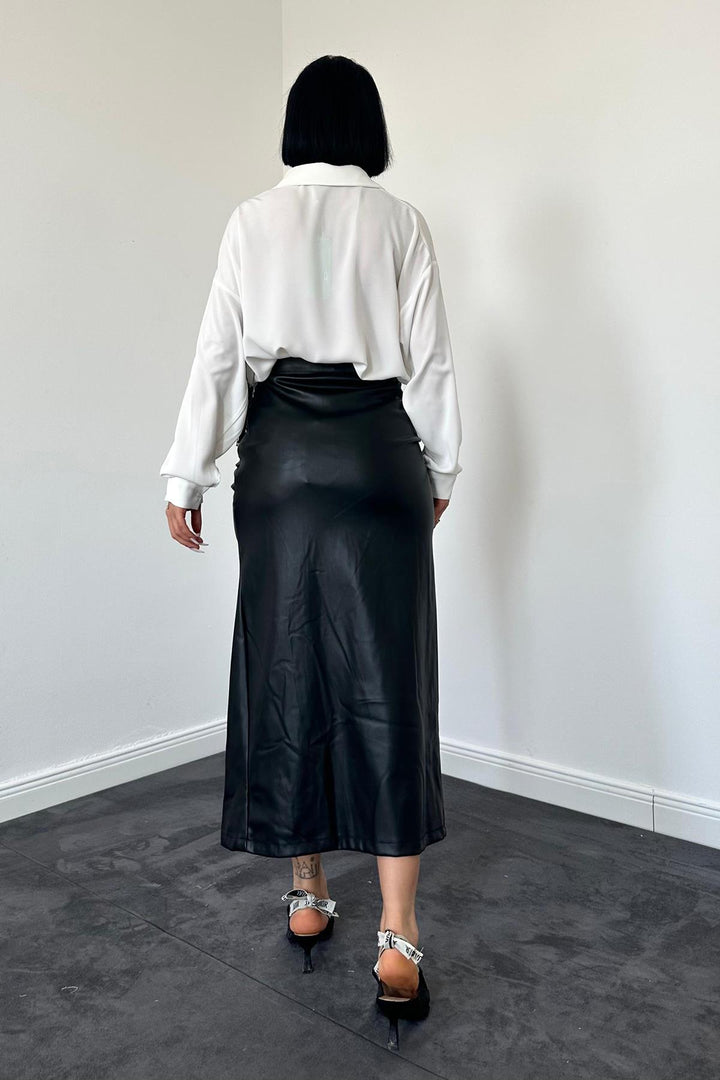 ELS Front Ruched Strap Skirt - Black - Chelles