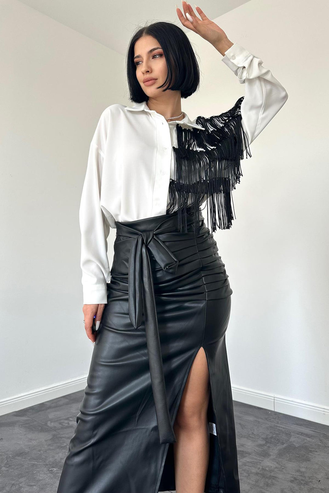 ELS Front Ruched Strap Skirt - Black - Chelles
